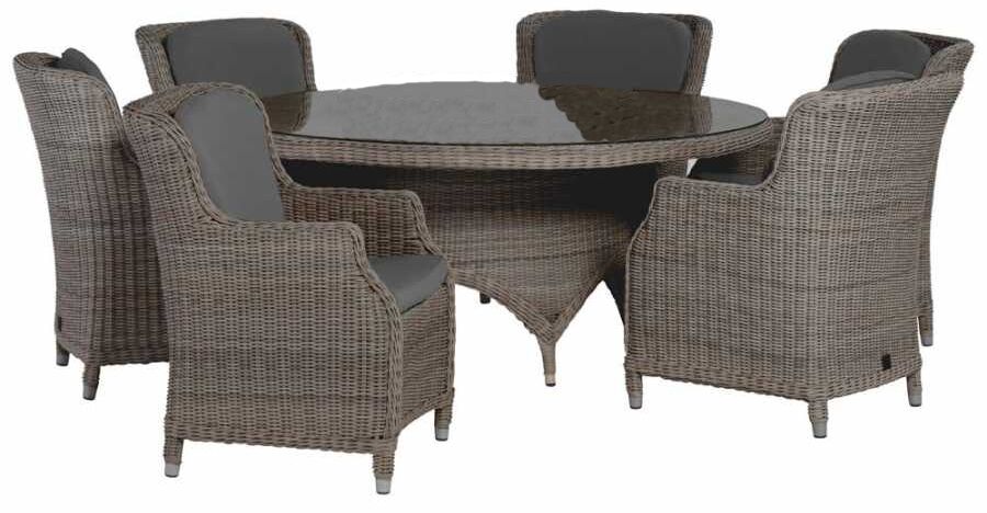 4 Seasons Outdoor Brighton 150cm Round 6 Seat Dining Set in Pure Weave | Garden Furniture Online