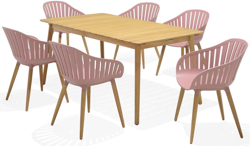 LifestyleGarden Nassau DuraOcean 6 Seat Rectangular Dining Set   Pink | Garden Furniture Online