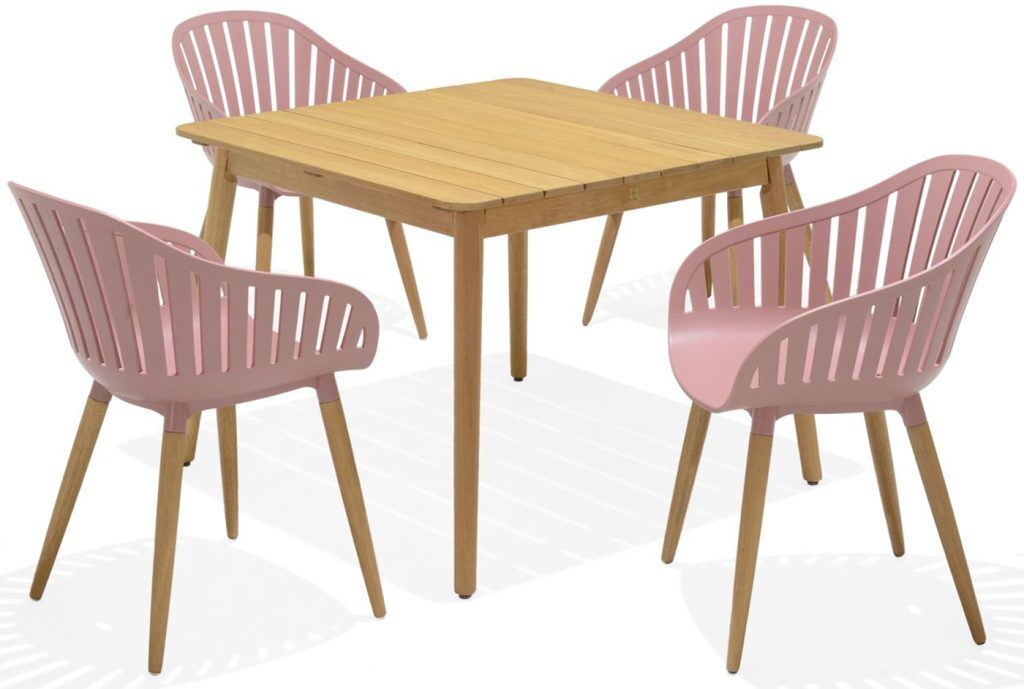 LifestyleGarden Nassau DuraOcean 4 Seat Square Dining Set Pink | Garden Furniture Online