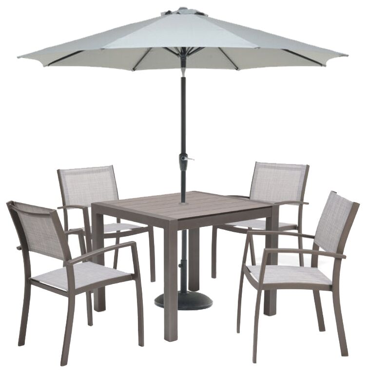 LifestyleGarden Solana 4 Seat Square Dining Set including Parasol and Base | Garden Furniture Online